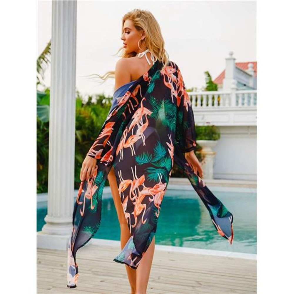 Chiffon Beach Kimono Cardigan Long Bikini Cover Up - Picture 6 of 6